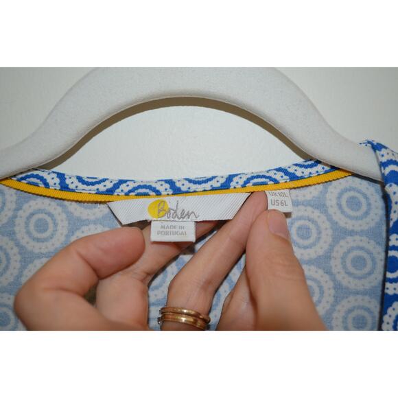 Boden Short Sleeve Blue Print Wrap Dress Size 6 Long - Picture 4 of 5